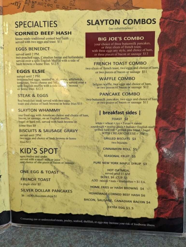 Slayton Place menu 1