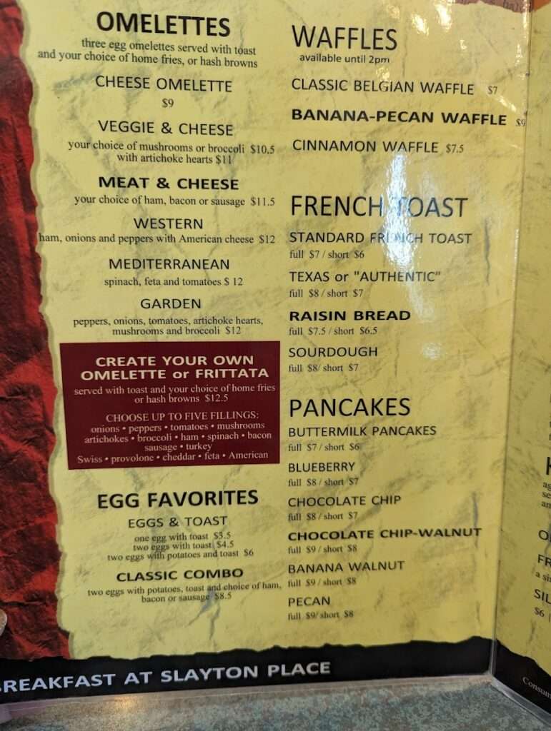 Slayton Place menu 2